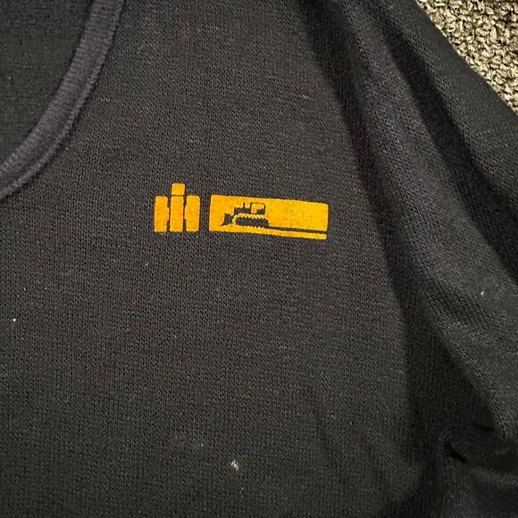 Vintage Creslan & Rayon Sweater Men’s Medium Black V-Neck Construction Logo - Picture 3 of 6